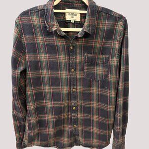Bellfield Mens Medium Tartan Flannel‎ Shirt Green & Red Button Down